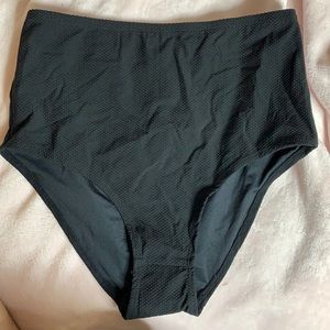 Black textured high waist bathing suit bottom